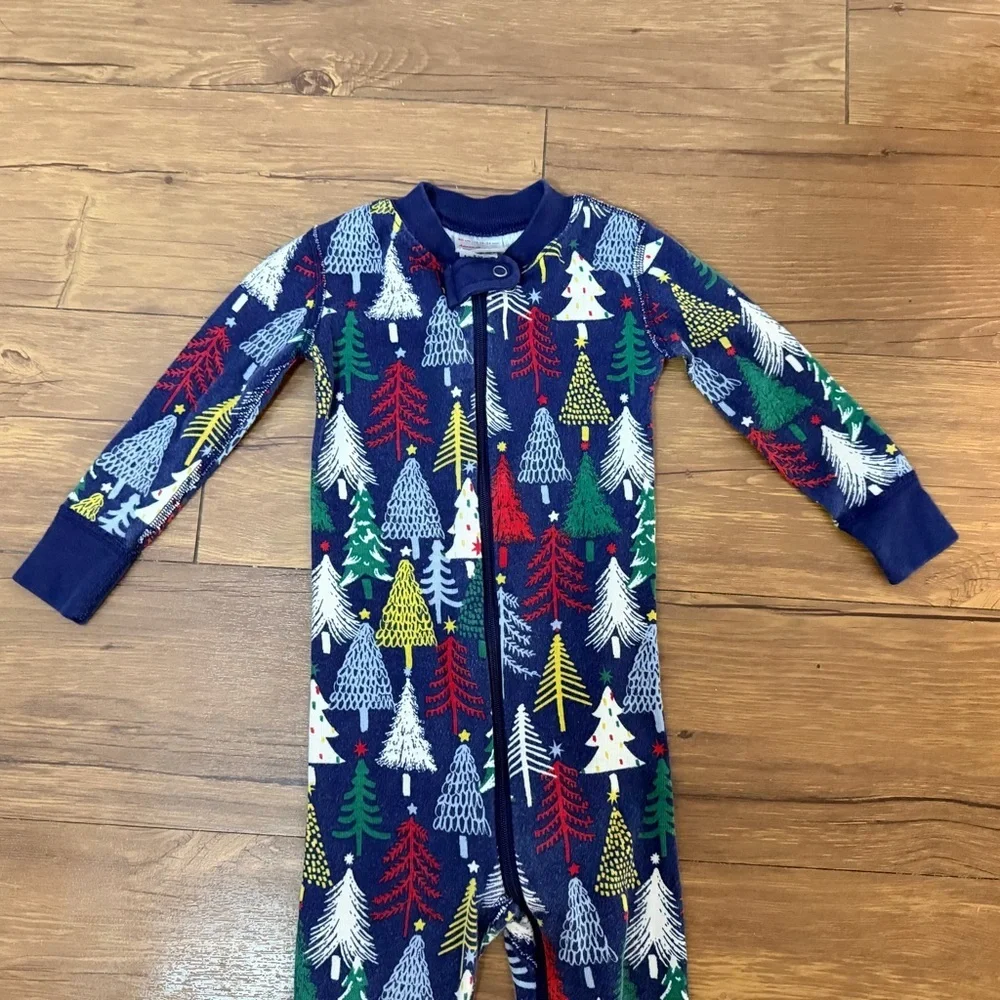 Hanna Andersson Baby Zip Sleeper Pajamas Size 18-24M Twinkly Trees On Navy